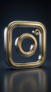 在深色背景上帶有反光的閃亮金色和銀色Instagram標誌圖示。