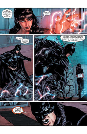 蝙蝠俠和 Zatanna 在漫畫格中，伴隨著魔法閃電和一隻觸手怪物。 — Galaxy Z Fold 8 壁紙