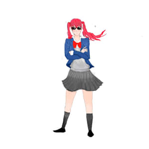 動漫女孩，紅色雙馬尾，太陽眼鏡，校服，雙臂交叉 — 前衛動漫 壁紙