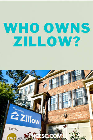 Zillow 房地產標誌在磚房和綠樹前。 — 復古90年代風格 壁紙