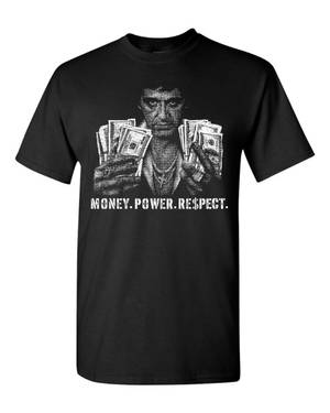 黑色T恤，印有男子手持現金的圖案及文字 money power respect — 艾爾·帕西諾 疤面煞星 壁紙