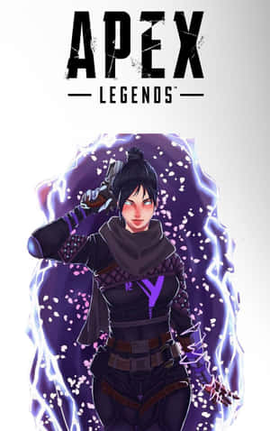 被紫色能量和櫻花包圍的《Apex Legends》女性角色。 — Nubia Flip2 壁紙