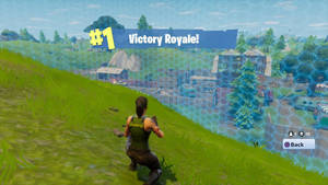 《Fortnite》玩家在草山頂上贏得Victory Royale，下面是藍色戰場。 — 要塞英雄 大逃殺 壁紙