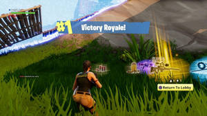 Fortnite玩家在長滿草的山丘上以發光物品贏得Victory Royale。 — 電玩遊戲 GIF 壁紙