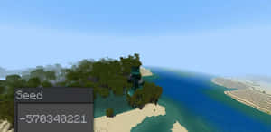 Minecraft玩家在綠色島嶼上，有海洋和沙 — 我的世界苦力怕 壁紙