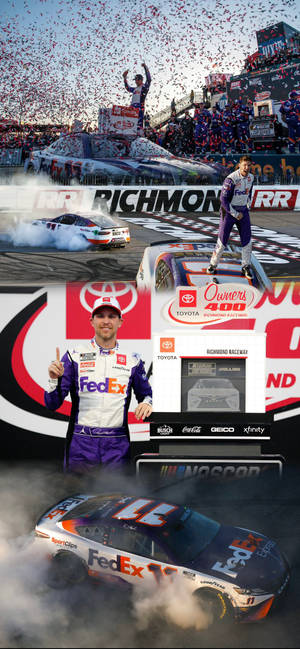 NASCAR車手用彩紙和賽車冒出的煙霧慶祝比賽勝利。 — iPhone 17 Pro 壁紙