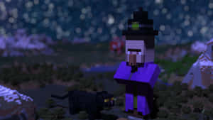 Minecraft夜景中女巫與黑貓 — 女巫 壁紙