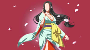 穿著和服的動漫女性在飄落的櫻花中起舞。 — 神鬼奇航 壁紙