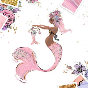 美人魚抱著嬰兒連體衣，帶有花冠和閃亮尾巴。 — 芭比美人魚 壁紙