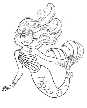 芭比以美人魚造型出現在黑白線條畫中。 — Pixel Fold 壁紙