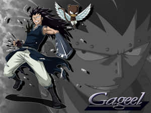 動漫角色 Gajeel 與帶翅膀的猴子夥伴擺出動作姿勢。 — 鬼殺隊 善逸 壁紙