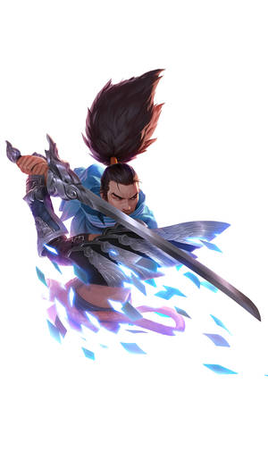 動漫戰士在半空戰鬥姿勢中揮舞發光劍 — 電玩遊戲 GIF 壁紙