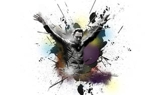 DJ Tiesto在色彩繽紛的顏料飛濺爆炸中高舉雙臂。 — 提雅斯多 壁紙
