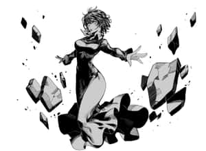 動漫女性穿著時尚套裝，被破碎的幾何形狀包圍。 — 鹿丸 壁紙