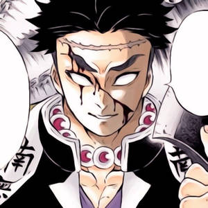 帶有血痕和強烈表情的動漫角色，穿著傳統服裝。 — 悲鳴嶼行冥 壁紙