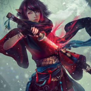 動漫戰士在雪地戰鬥場景中手持發光劍 — 最終幻想 壁紙