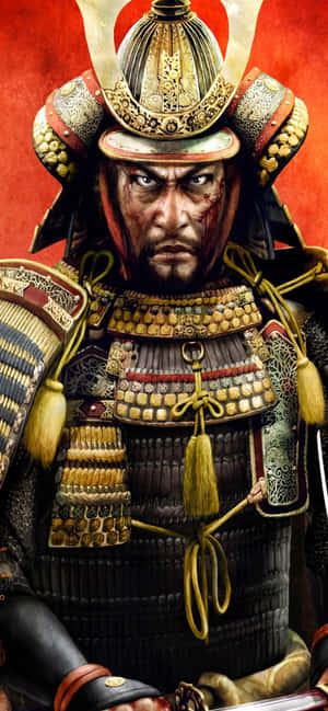 身穿精細盔甲的武士特寫，表情兇猛。 — iPhone 17 Pro Max 壁紙