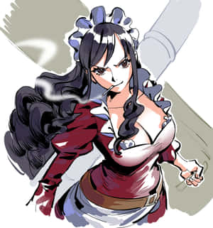 動漫女僕抽煙，黑髮，紅衣 — 美學嬰兒藍 壁紙