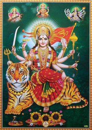 印度教女神杜爾迦，多臂持武器，坐在老虎上。 — Maa Durga 壁紙