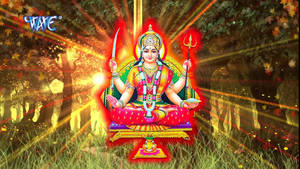 森林寶座上的印度教女神，金色光線 — Maa Durga 壁紙