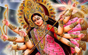 印度教女神有多隻手臂，在宇宙背景下手持武器和珠寶。 — Maa Durga 壁紙