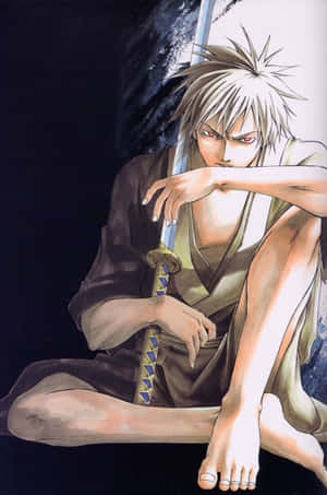 紅眼動漫武士戰士在黑暗環境中手持武士刀。 — 可愛動漫 壁紙