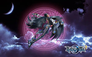 動漫角色 Bayonetta 在宇宙背景下用槍進行空中戰鬥。 — 蓓優妮塔 壁紙