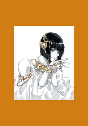 動漫女性身穿白色長袍和金飾，優雅擺姿勢。 — 薩瓦托雷·菲拉格慕 壁紙