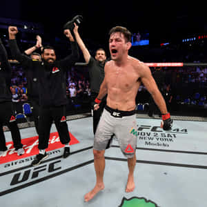UFC拳手與團隊在八角籠中慶祝勝利。 — 終極格鬥冠軍賽 壁紙