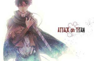動漫角色持劍，宇宙背景，Attack on Titan標誌。 — 美學白 壁紙