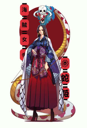 動漫海盜女子，骷髏頭髮，蛇伴侶，身穿傳統長袍。 — iPad 第10代 壁紙