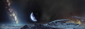 外星月球上觀看地球在星空升起的太空人 — 天命 4K 壁紙
