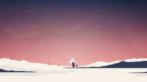 一個孤獨的身影走過雪漠，天空是星空黃昏。 — 5120x2880 壁紙