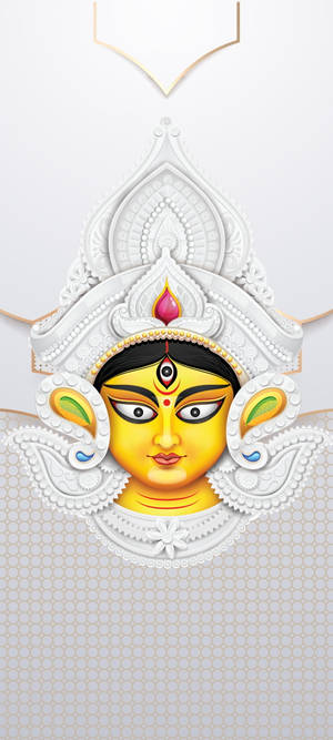 金面女神，頭戴白色華麗頭飾，佩戴耳環，背景有圖案。 — Maa Durga 壁紙