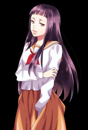 動漫女孩穿著水手服，紫色頭髮，黑色背景 — 可愛的動漫角色 壁紙