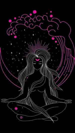 一位女性在帶有星星和粉紅色輪廓的宇宙波浪下冥想。 — 靈性動圖 壁紙