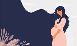 孕婦在和平的插圖場景中抱著肚子，周圍有葉子。 — 懷孕 壁紙