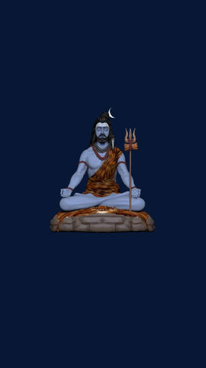藍皮膚印度教神祇手持三叉戟和新月在深色背景上冥想 — 希瓦吉 Maharaj 高清壁紙