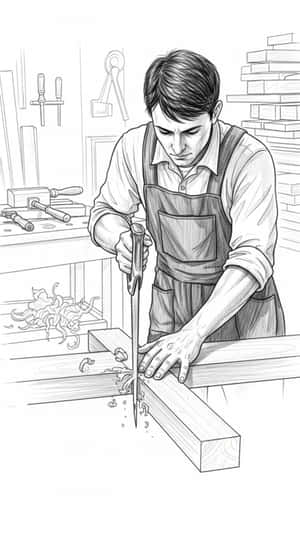 木匠在工作室中用鑿子雕刻木材 — 極高畫質 壁紙