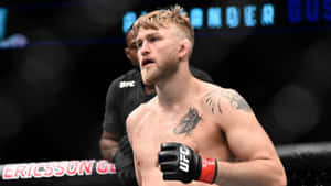 一位男性MMA選手戴著UFC手套在八角籠內進行比賽。 — 終極格鬥冠軍賽 壁紙