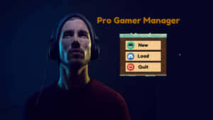 戴著耳機的玩家，旁邊有復古遊戲選單名為 Pro Gamer Manager。 — 玩家 壁紙