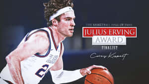 籃球運動員Corey Kispert拿著一個帶有Julius Erving Award入圍者文字的球。 — 高清籃球 壁紙