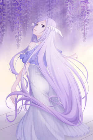 紫色紫藤花下長著紫色長髮的動漫女孩。 — POCO Pad 壁紙