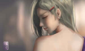 銀色頭髮和紅色髮夾的動漫女孩溫柔地向下看。 — 火影忍者角色 GIF 壁紙