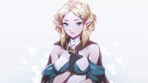 金髮藍眼的動畫精靈女性被發光的蝴蝶環繞。 — 薩爾達傳說 � Breath of the Wild 壁紙