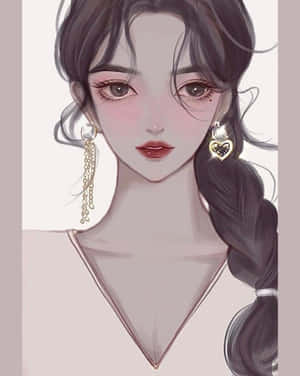 動漫風格肖像，一位女性擁有深色辮子頭髮和裝飾性耳環。 — 美麗的動畫 壁紙