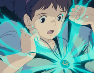 動漫女孩胸口散發著藍綠色的魔法能量。 — 三島一八 壁紙
