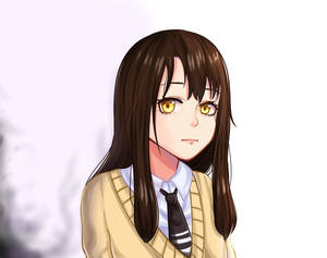 棕色長髮金色眼睛的動漫女孩穿著校服 — 八重神子 壁紙