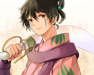 動漫角色流淚，穿著傳統服裝握劍。 — 混沌武士 壁紙