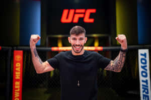UFC戰士在八角籠內舉起拳頭慶祝勝利。 — 終極格鬥冠軍賽 壁紙